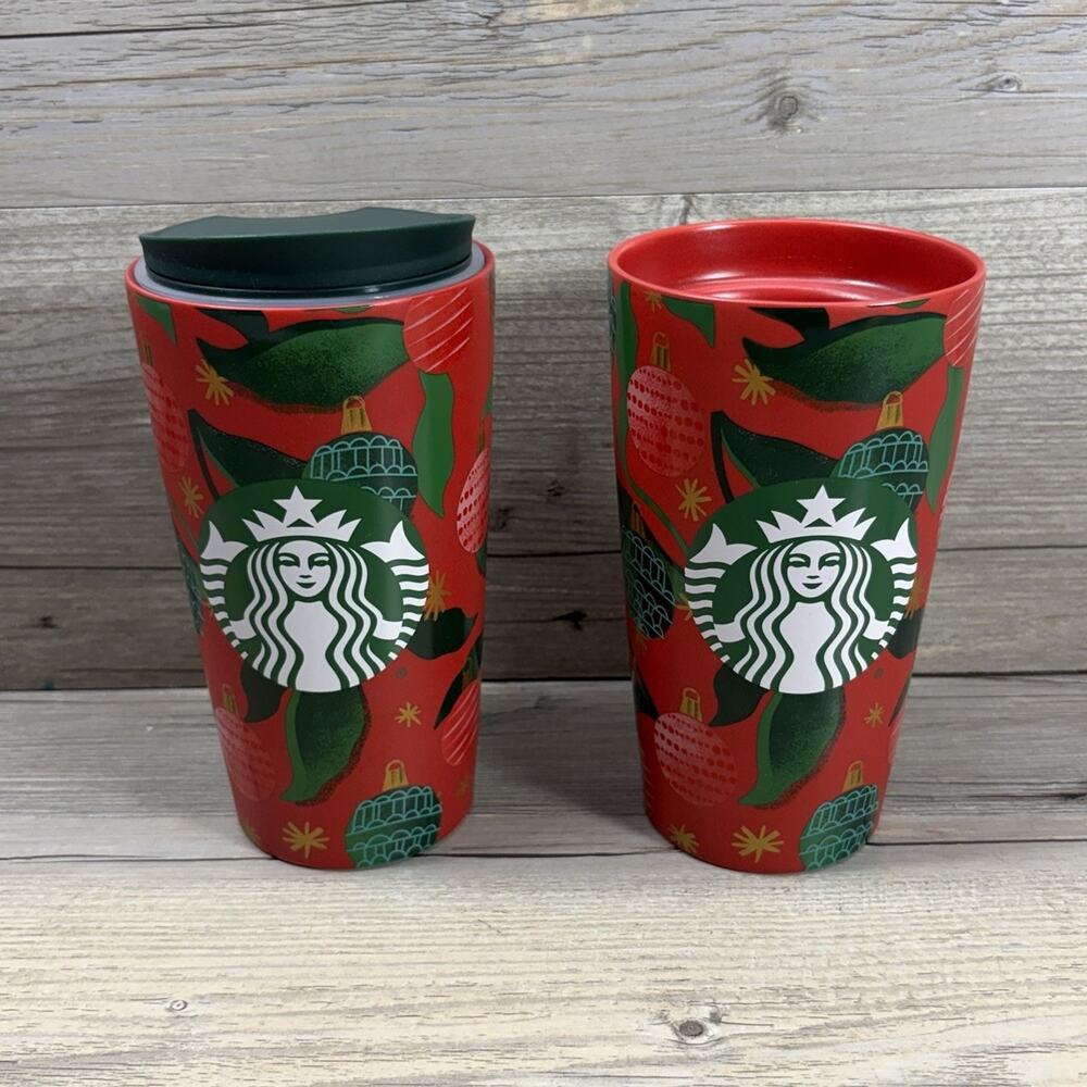 2 - Starbucks 2019 Travel Tumbler Mug 12oz Ceramic Holiday Christmas Ornaments